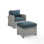 Bradenton 2Pc Outdoor Wicker Armchair Set Navy/Gray - Armchair & Ottoman