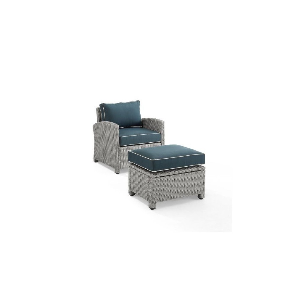 Bradenton 2Pc Outdoor Wicker Armchair Set Navy/Gray - Armchair & Ottoman