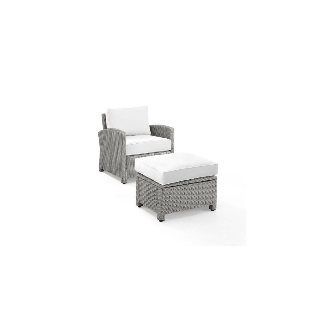 Bradenton 2Pc Outdoor Armchair Set - Sunbrella White/Gray - Armchair & Ottoman