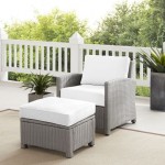 Bradenton 2Pc Outdoor Armchair Set - Sunbrella White/Gray - Armchair & Ottoman