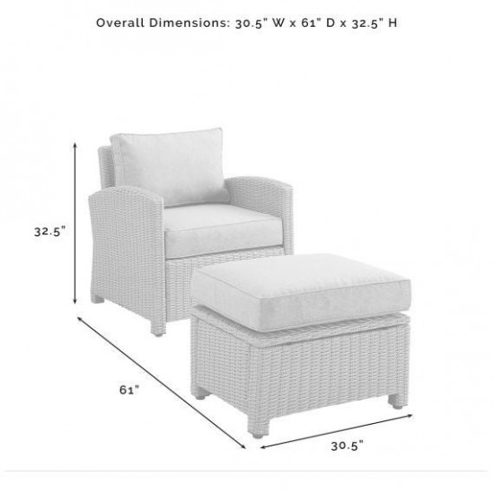 Bradenton 2Pc Outdoor Armchair Set - Sunbrella White/Gray - Armchair & Ottoman