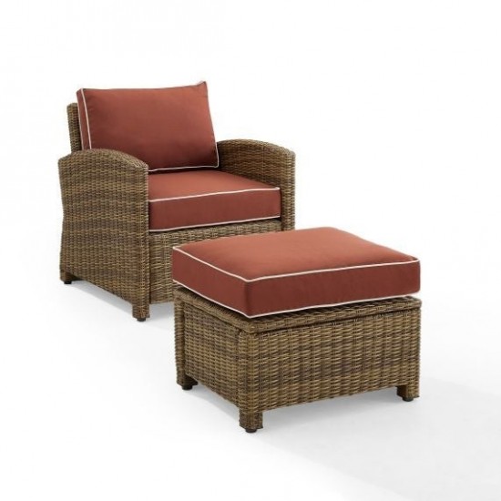 Bradenton 2Pc Outdoor Wicker Armchair Set - Armchair & Ottoman