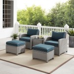 Bradenton 5Pc Outdoor Wicker Armchair Set Navy/Gray