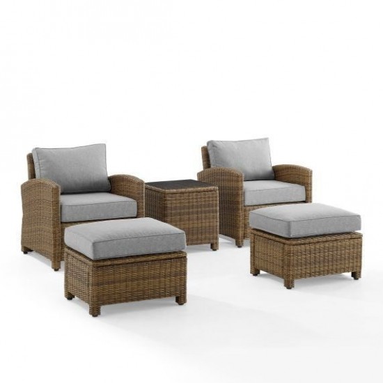 Bradenton 5Pc Outdoor Wicker Armchair Set Gray/Weathered Brown