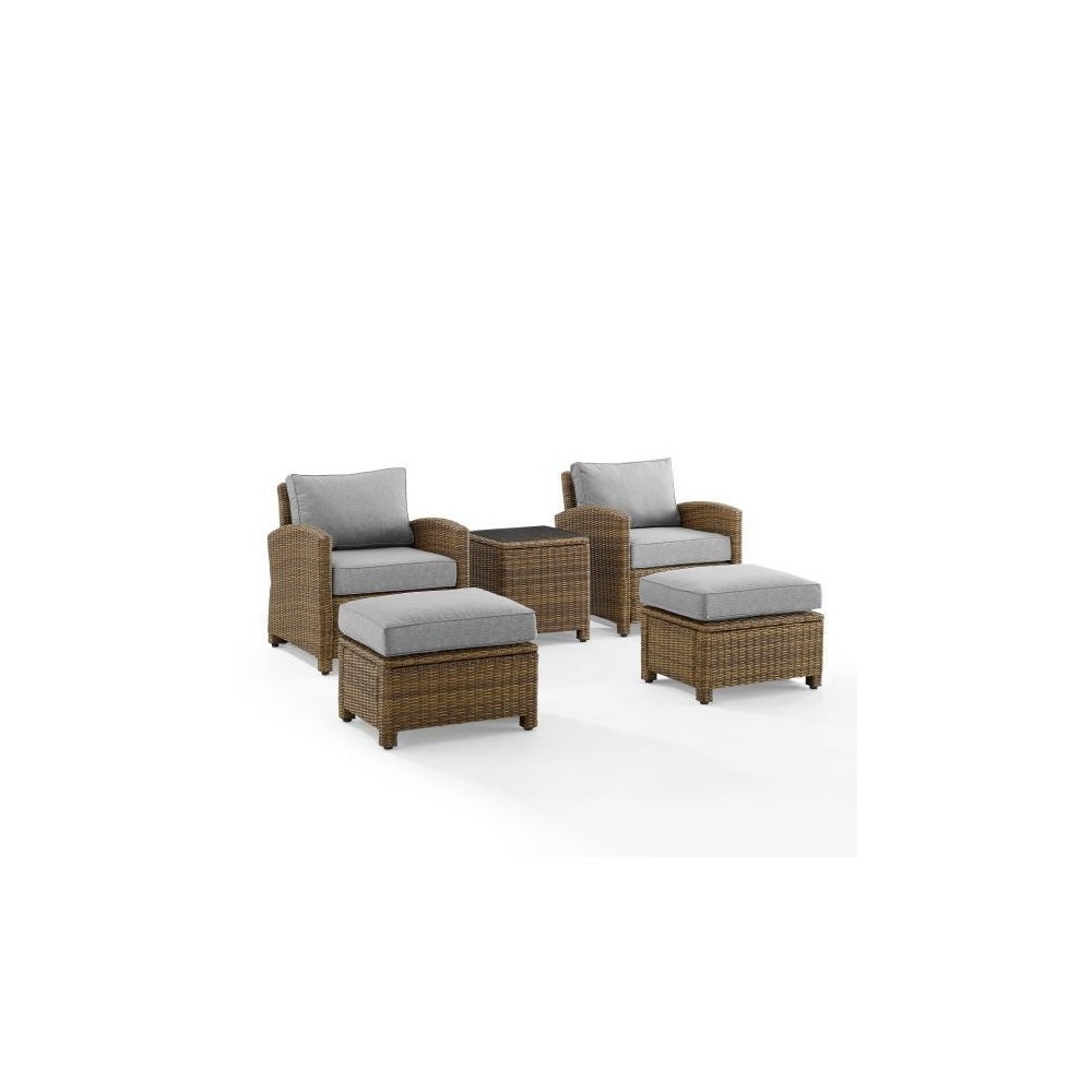 Bradenton 5Pc Outdoor Wicker Armchair Set Gray/Weathered Brown