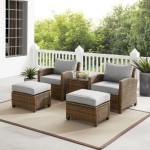 Bradenton 5Pc Outdoor Wicker Armchair Set Gray/Weathered Brown