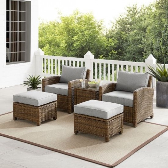 Bradenton 5Pc Outdoor Wicker Armchair Set Gray/Weathered Brown