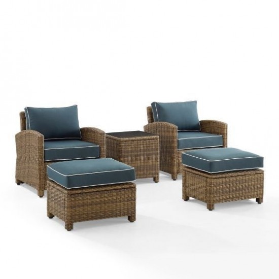 Bradenton 5Pc Outdoor Wicker Armchair Set Navy/Weathered Brown