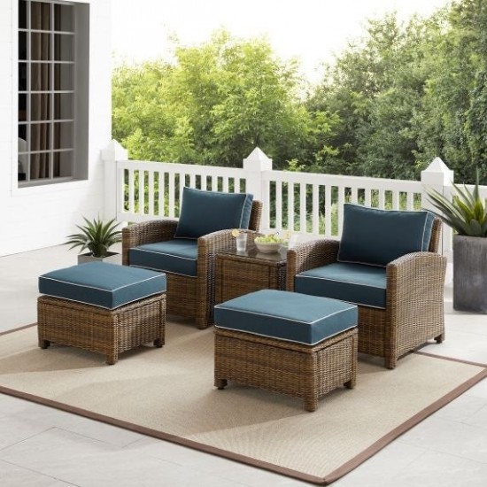 Bradenton 5Pc Outdoor Wicker Armchair Set Navy/Weathered Brown