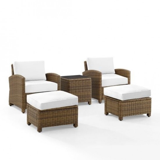 Bradenton 5Pc Outdoor Armchair Set - Sunbrella White/Weathered Brown