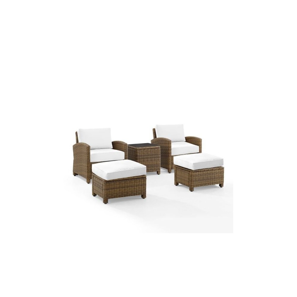 Bradenton 5Pc Outdoor Armchair Set - Sunbrella White/Weathered Brown