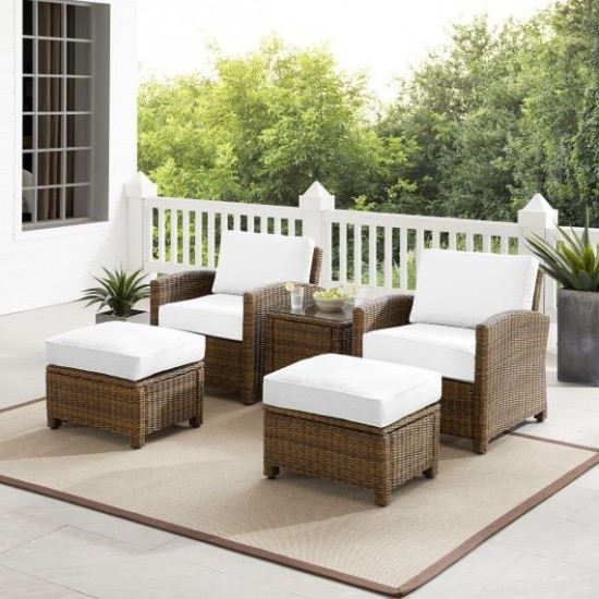 Bradenton 5Pc Outdoor Armchair Set - Sunbrella White/Weathered Brown