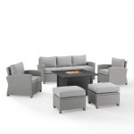 Bradenton 6Pc Outdoor Wicker Sofa Set W/Fire Table Gray/Gray