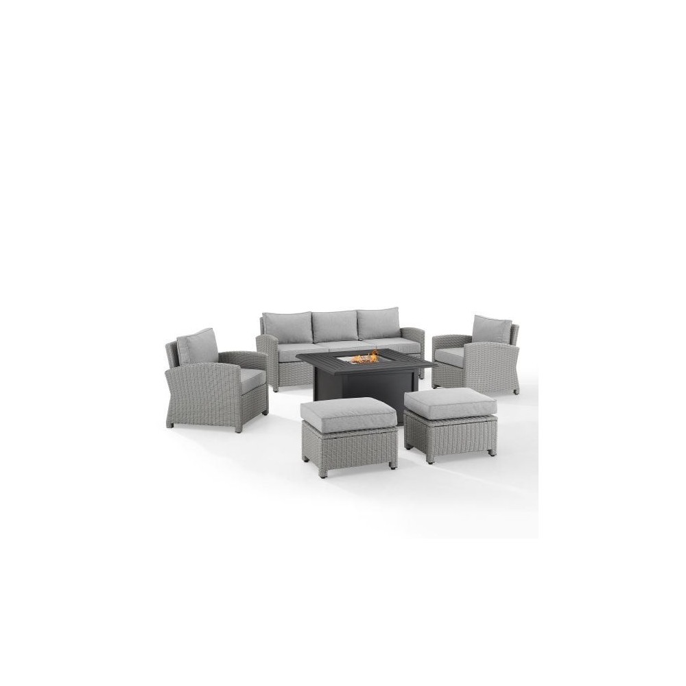 Bradenton 6Pc Outdoor Wicker Sofa Set W/Fire Table Gray/Gray