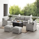 Bradenton 6Pc Outdoor Wicker Sofa Set W/Fire Table Gray/Gray