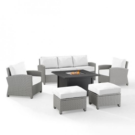 Bradenton 6Pc Outdoor Sofa Set W/Fire Table - Sunbrella White/Gray