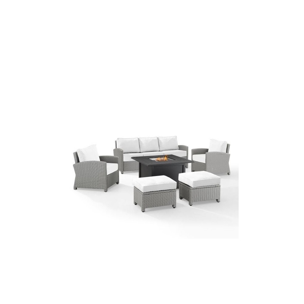 Bradenton 6Pc Outdoor Sofa Set W/Fire Table - Sunbrella White/Gray