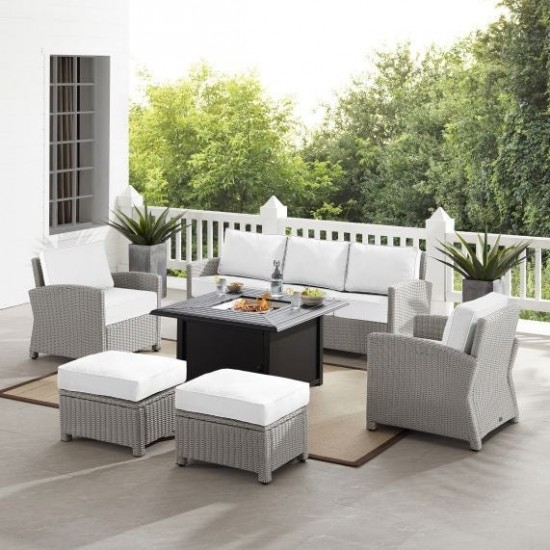 Bradenton 6Pc Outdoor Sofa Set W/Fire Table - Sunbrella White/Gray