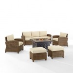 Bradenton 6Pc Outdoor Wicker Sofa Set W/Fire Table Sand