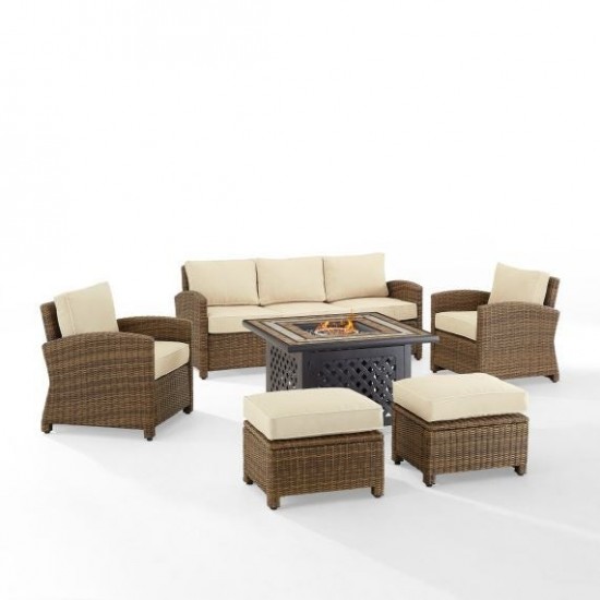 Bradenton 6Pc Outdoor Wicker Sofa Set W/Fire Table Sand