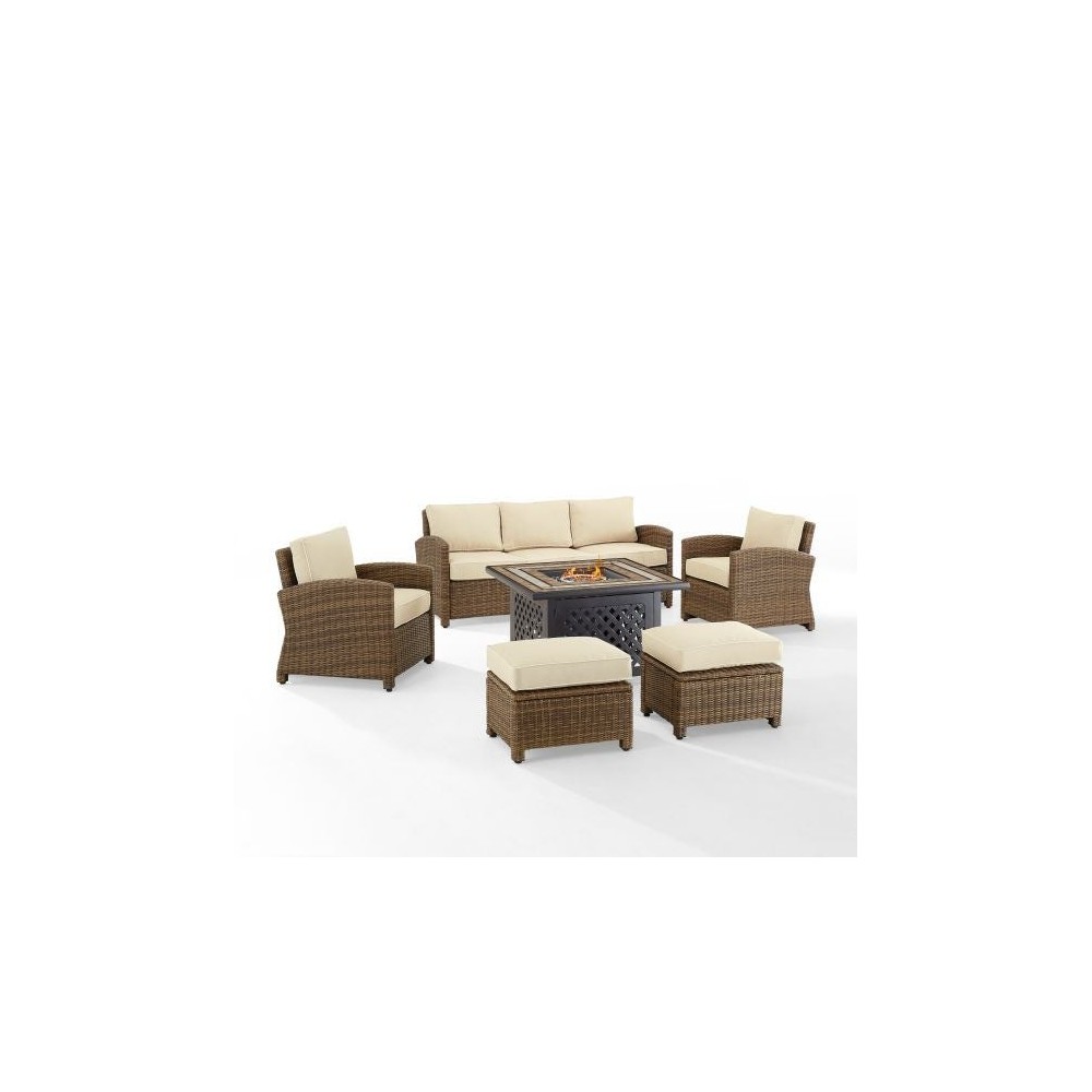 Bradenton 6Pc Outdoor Wicker Sofa Set W/Fire Table Sand