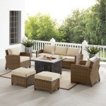 Bradenton 6Pc Outdoor Wicker Sofa Set W/Fire Table Sand