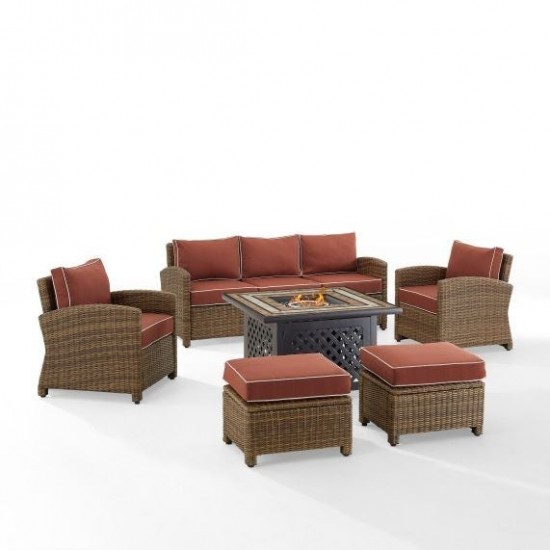 Bradenton 6Pc Outdoor Wicker Sofa Set W/Fire Table Sangria