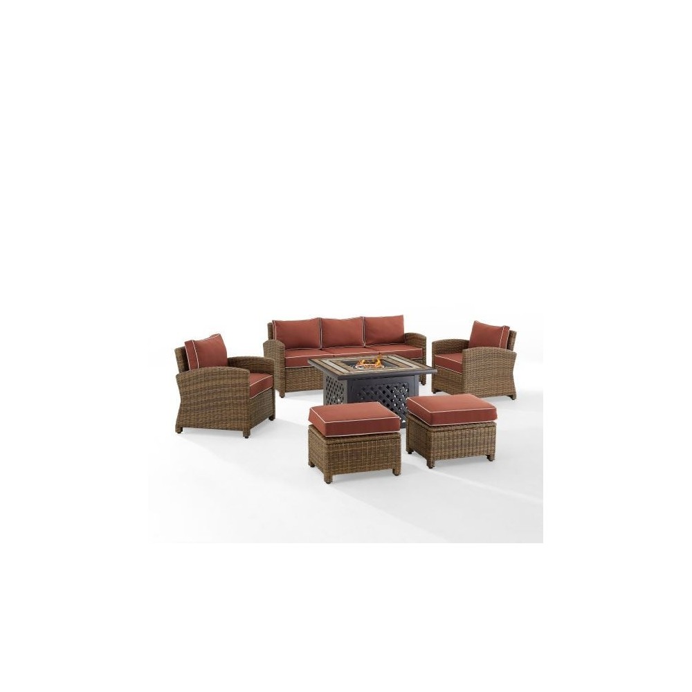 Bradenton 6Pc Outdoor Wicker Sofa Set W/Fire Table Sangria