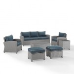 Bradenton 7Pc Outdoor Wicker Sofa Set Navy/Gray