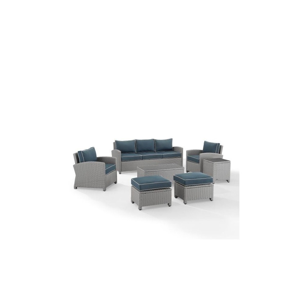 Bradenton 7Pc Outdoor Wicker Sofa Set Navy/Gray