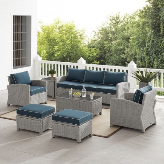 Bradenton 7Pc Outdoor Wicker Sofa Set Navy/Gray