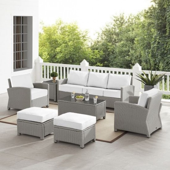 Bradenton 7Pc Outdoor Wicker Sofa Set - Sunbrella White/Gray