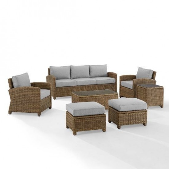 Bradenton 7Pc Outdoor Wicker Sofa Set Gray/Weathered Brown