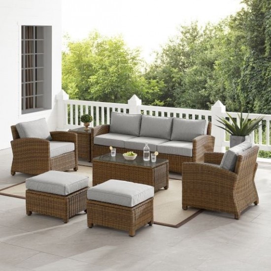 Bradenton 7Pc Outdoor Wicker Sofa Set Gray/Weathered Brown