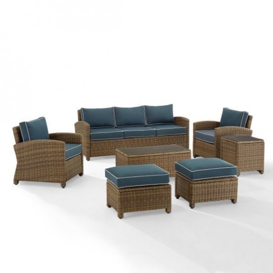 Bradenton 7Pc Outdoor Wicker Sofa Set Navy/Weathered Brown