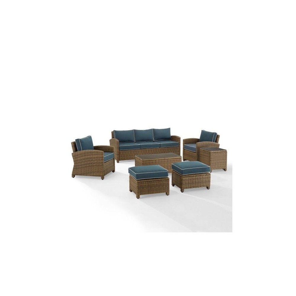 Bradenton 7Pc Outdoor Wicker Sofa Set Navy/Weathered Brown