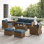 Bradenton 7Pc Outdoor Wicker Sofa Set Navy/Weathered Brown