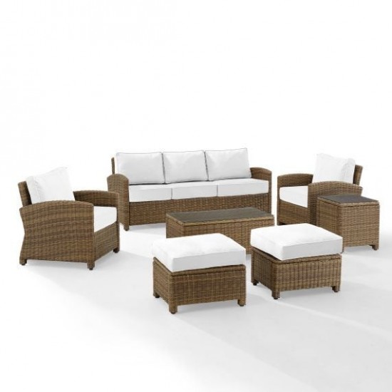 Bradenton 7Pc Outdoor Wicker Sofa Set - Sunbrella White/Weathered Brown