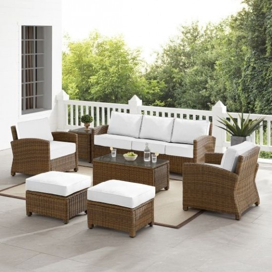 Bradenton 7Pc Outdoor Wicker Sofa Set - Sunbrella White/Weathered Brown