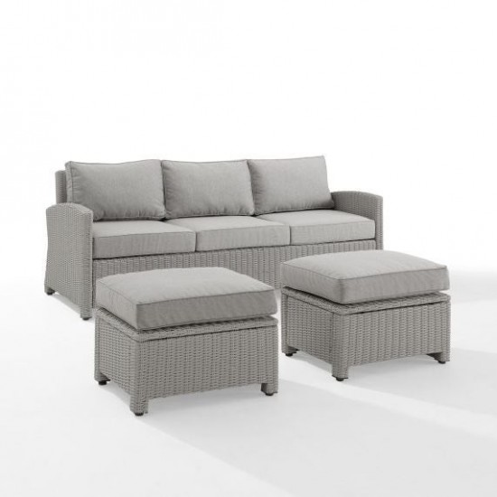 Bradenton 3Pc Outdoor Wicker Sofa Set Gray - Sofa & 2 Ottomans