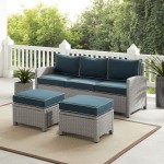 Bradenton 3Pc Outdoor Wicker Sofa Set Navy/Gray - Sofa & 2 Ottomans