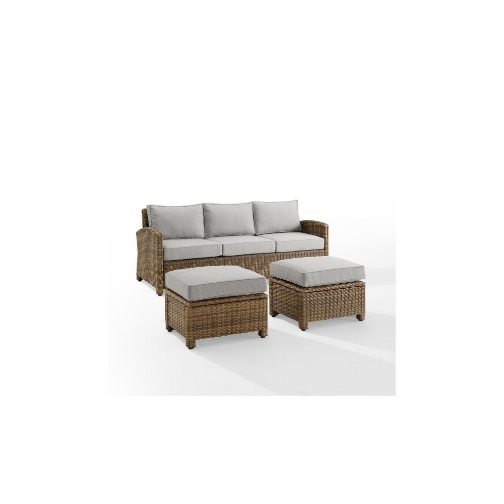 Bradenton 3Pc Outdoor Wicker Sofa Set Gray/Weathered Brown - Sofa & 2 Ottomans