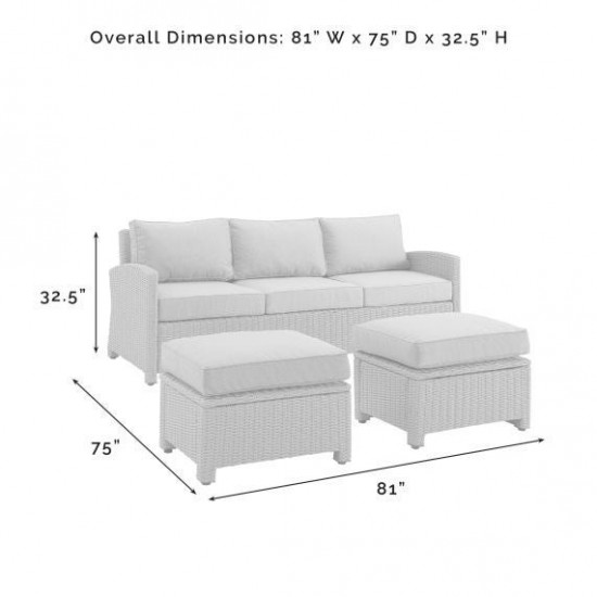 Bradenton 3Pc Outdoor Wicker Sofa Set Navy/Weathered Brown - Sofa & 2 Ottomans