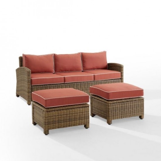 Bradenton 3Pc Outdoor Wicker Sofa Set Sangria