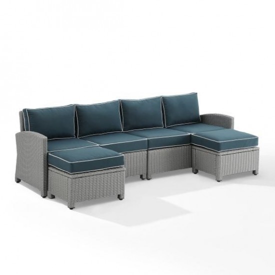 Bradenton 4Pc Outdoor Wicker Sectional Set Navy/Gray, KO70187GY-NV