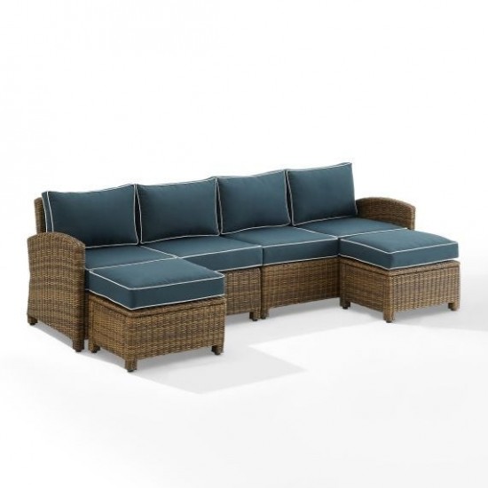 Bradenton 4Pc Outdoor Wicker Sectional Set Navy, KO70187WB-NV