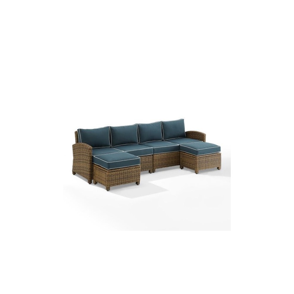 Bradenton 4Pc Outdoor Wicker Sectional Set Navy, KO70187WB-NV