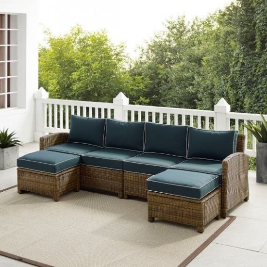 Bradenton 4Pc Outdoor Wicker Sectional Set Navy, KO70187WB-NV