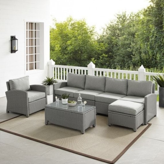 Bradenton 5Pc Outdoor Wicker Sectional Set - Gray