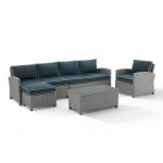 Bradenton 5Pc Outdoor Wicker Sectional Set Navy/Gray, KO70188GY-NV